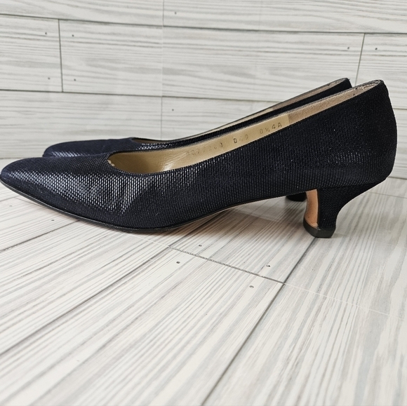 Salvatore Ferragamo Striped Suede Almond Toe Kitten Heels in Midnight Size 8.5 - Picture 4 of 12